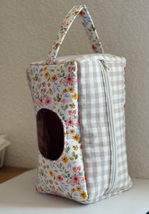 dainty bow floral + taupe gingham color block